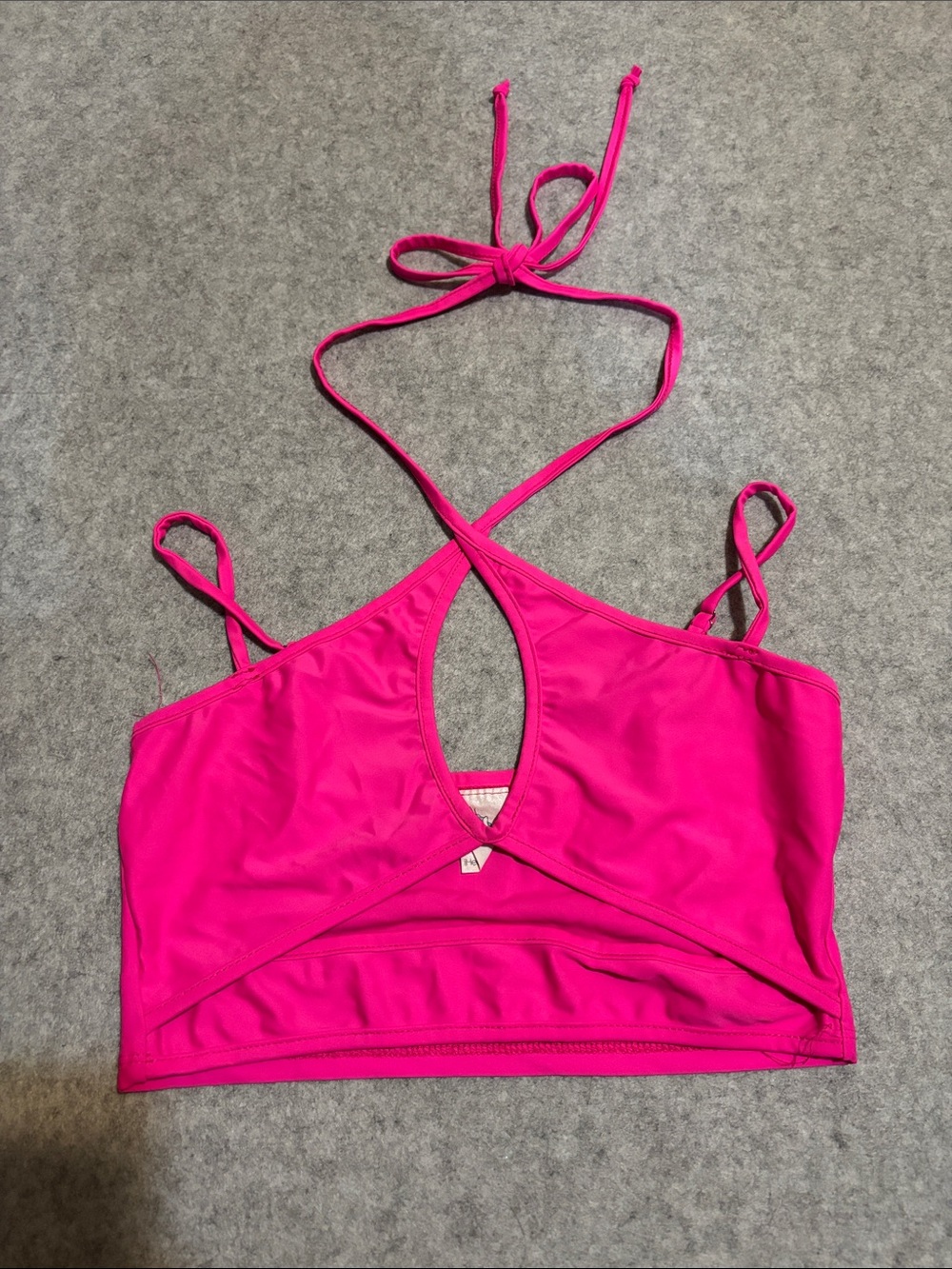 iHeartRaves Neon Pink Crossover Halter Crop Rave Top